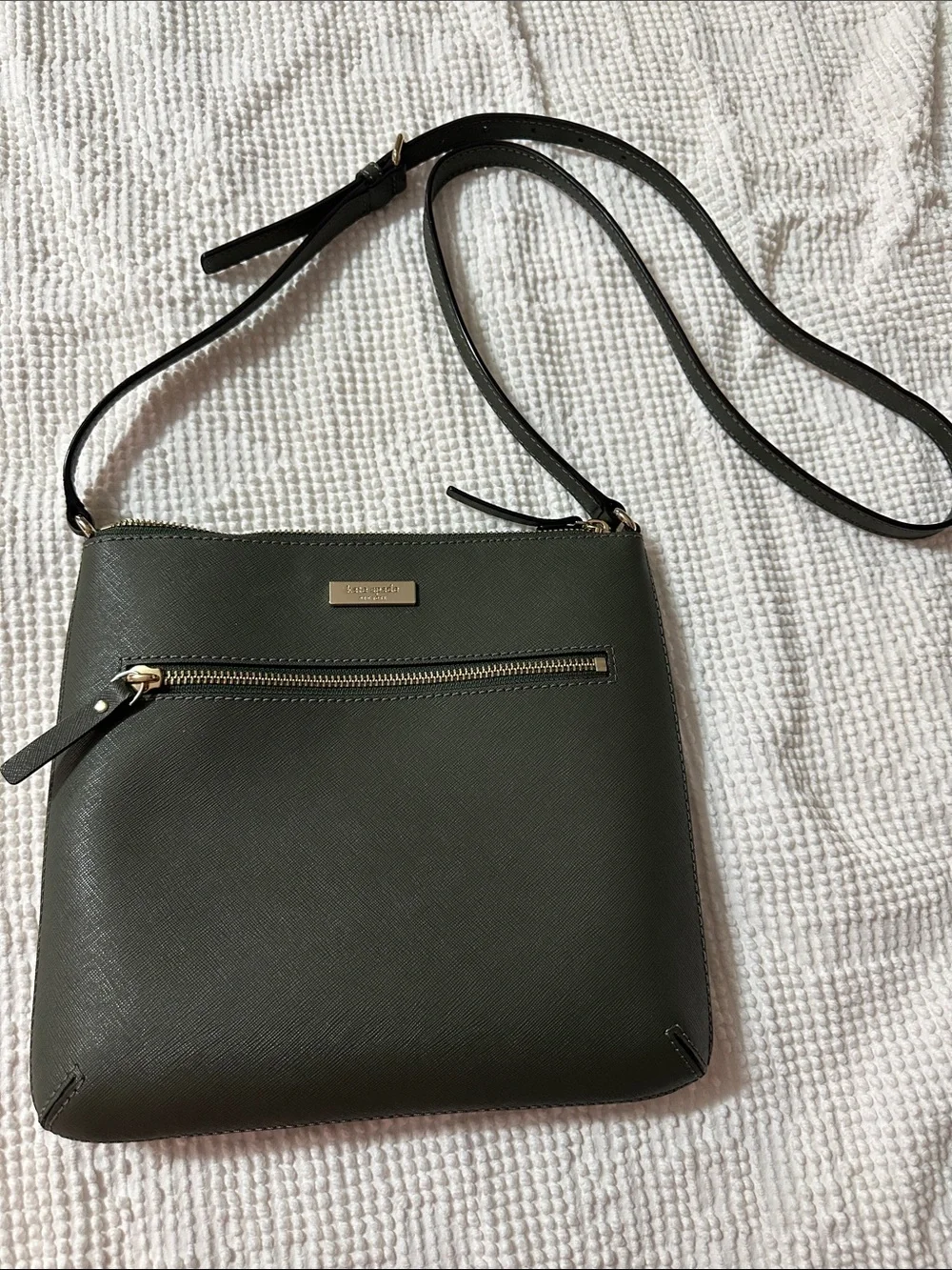 kate spade Olive Green Saffiano Leather Crossbody with Gold Hardware